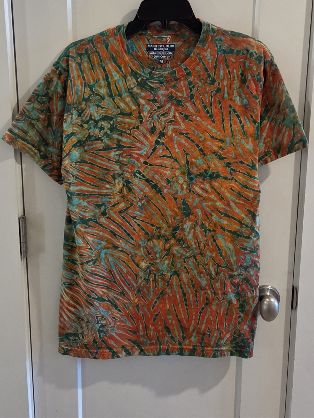 Manifest Color Hand Dyed 100% Cotton T-Shirt Size Medium - Orange & Green